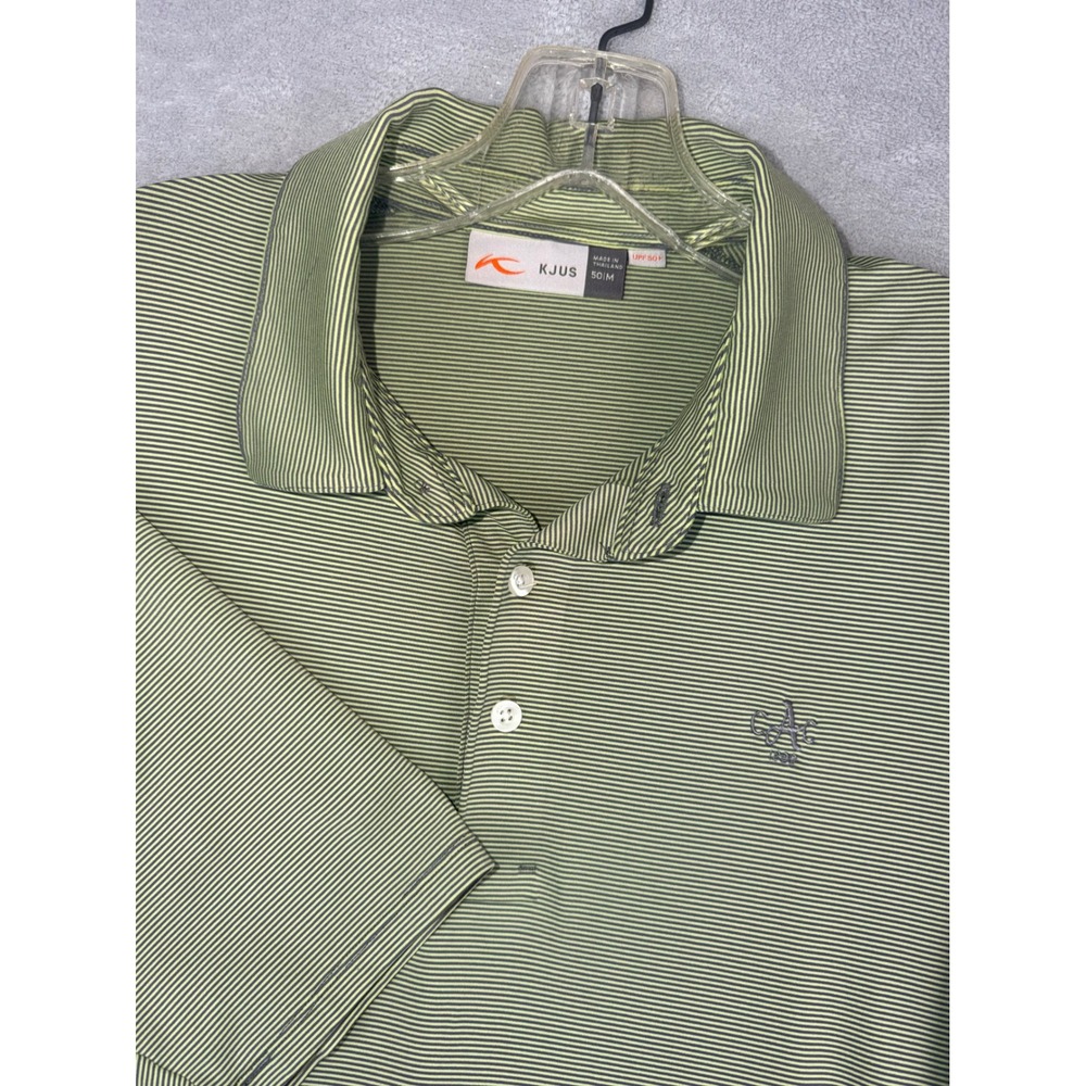 KJUS Soren Polo Mens 50 Medium Green Stripe Augusta Country Club Golf UPF50+